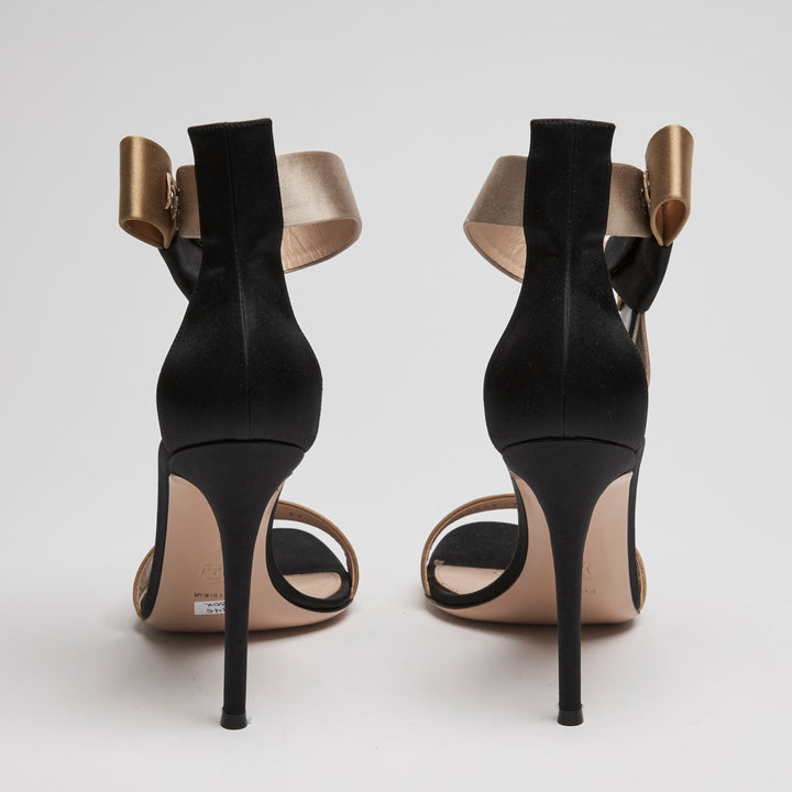 Gianvito Rossi Black Tricolour Satin Geisha Ankle Strap Sandals Size 39
