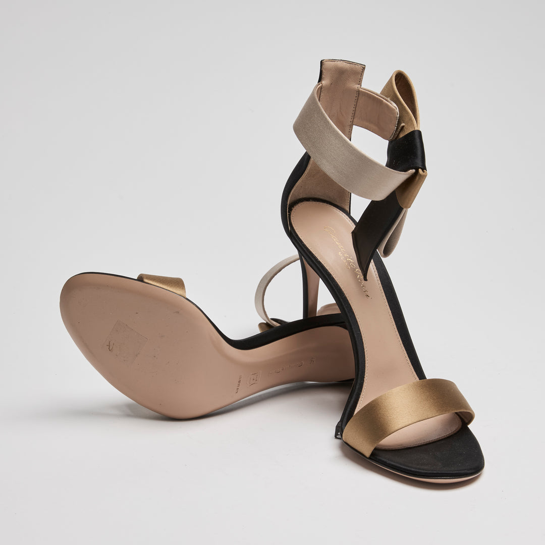 Gianvito Rossi Black Tricolour Satin Geisha Ankle Strap Sandals Size 39