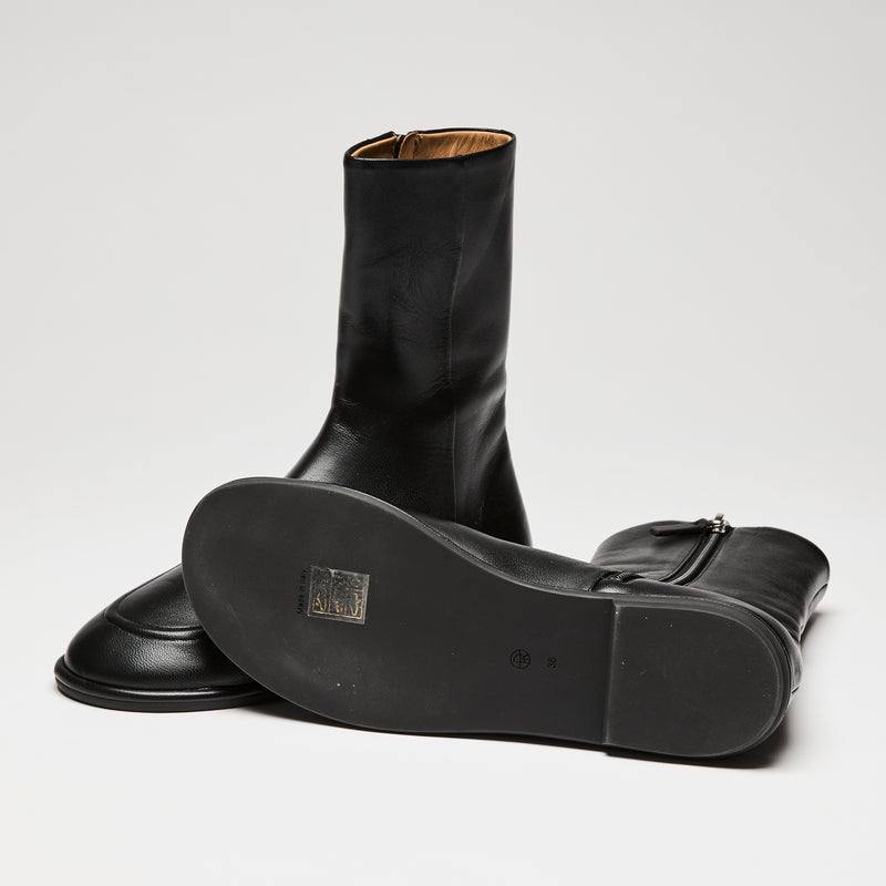 The Row Canal Leather Apron-Toe Booties, Size 36