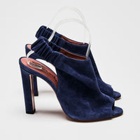 Santoni Blue Suede Peep Toe Slingbacks Size 40