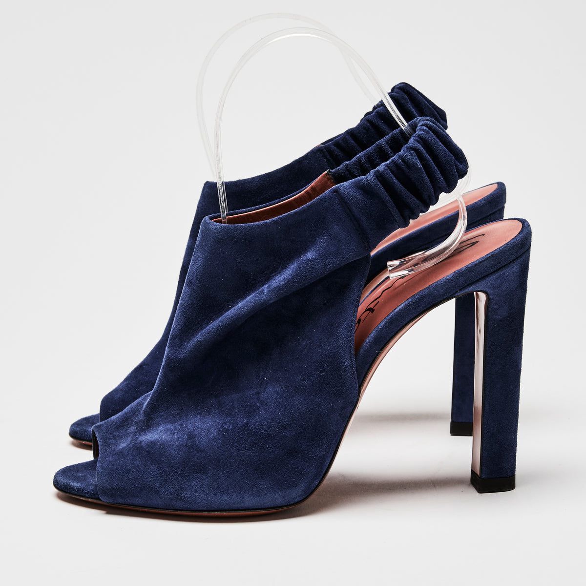 Santoni Blue Suede Peep Toe Slingbacks Size 40