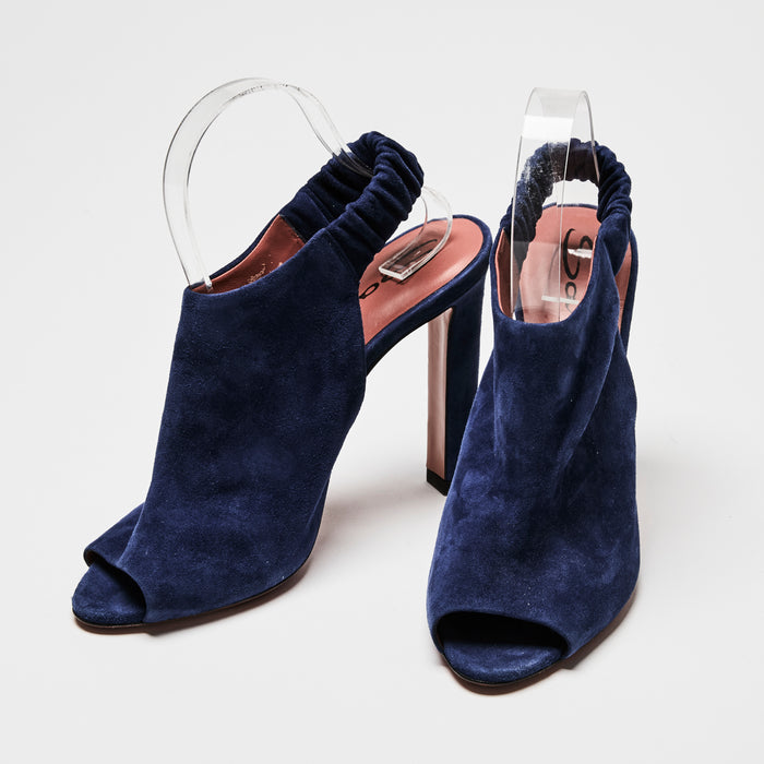 Santoni Blue Suede Peep Toe Slingbacks Size 40