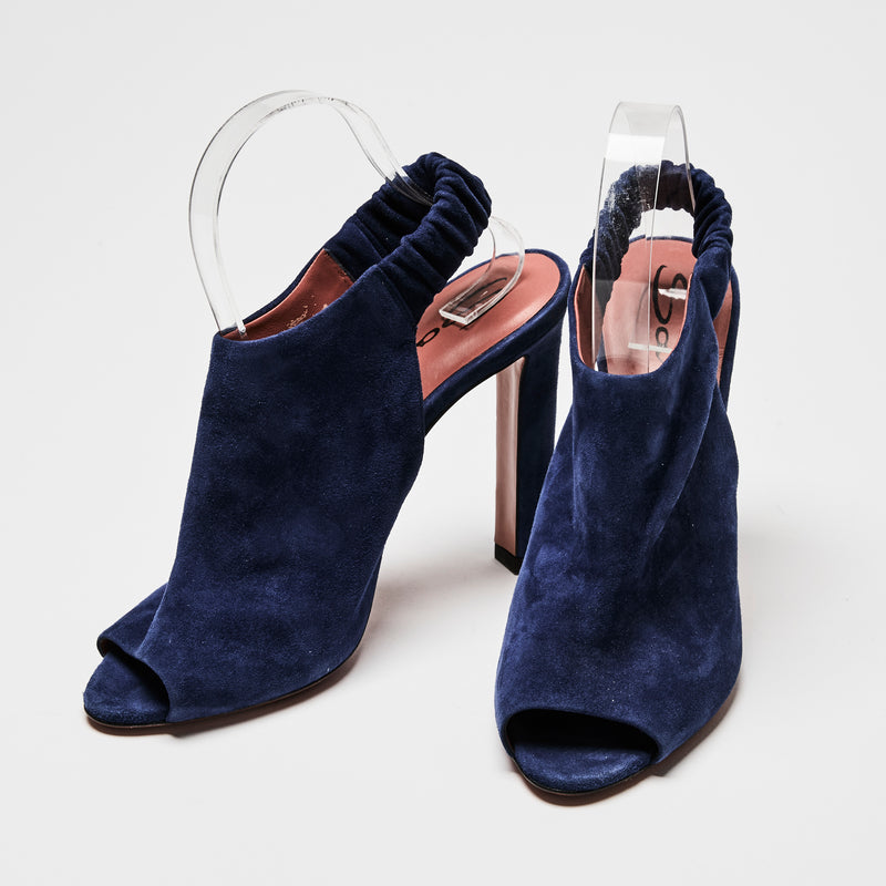 Santoni Blue Suede Peep Toe Slingbacks Size 40