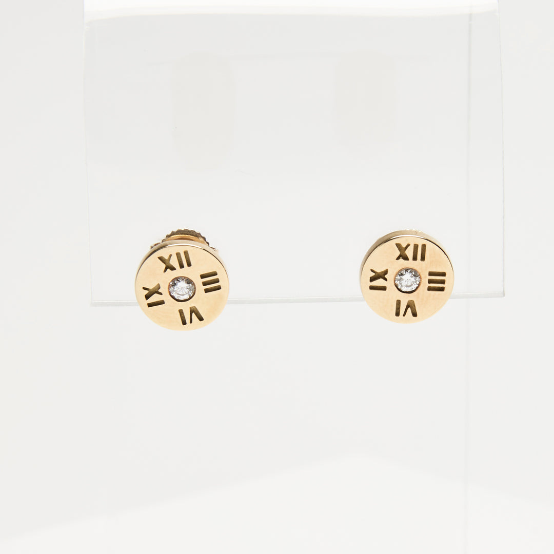 Tiffany & Co. 18k Yellow Gold & Diamond Atlas Circle Stud Earrings