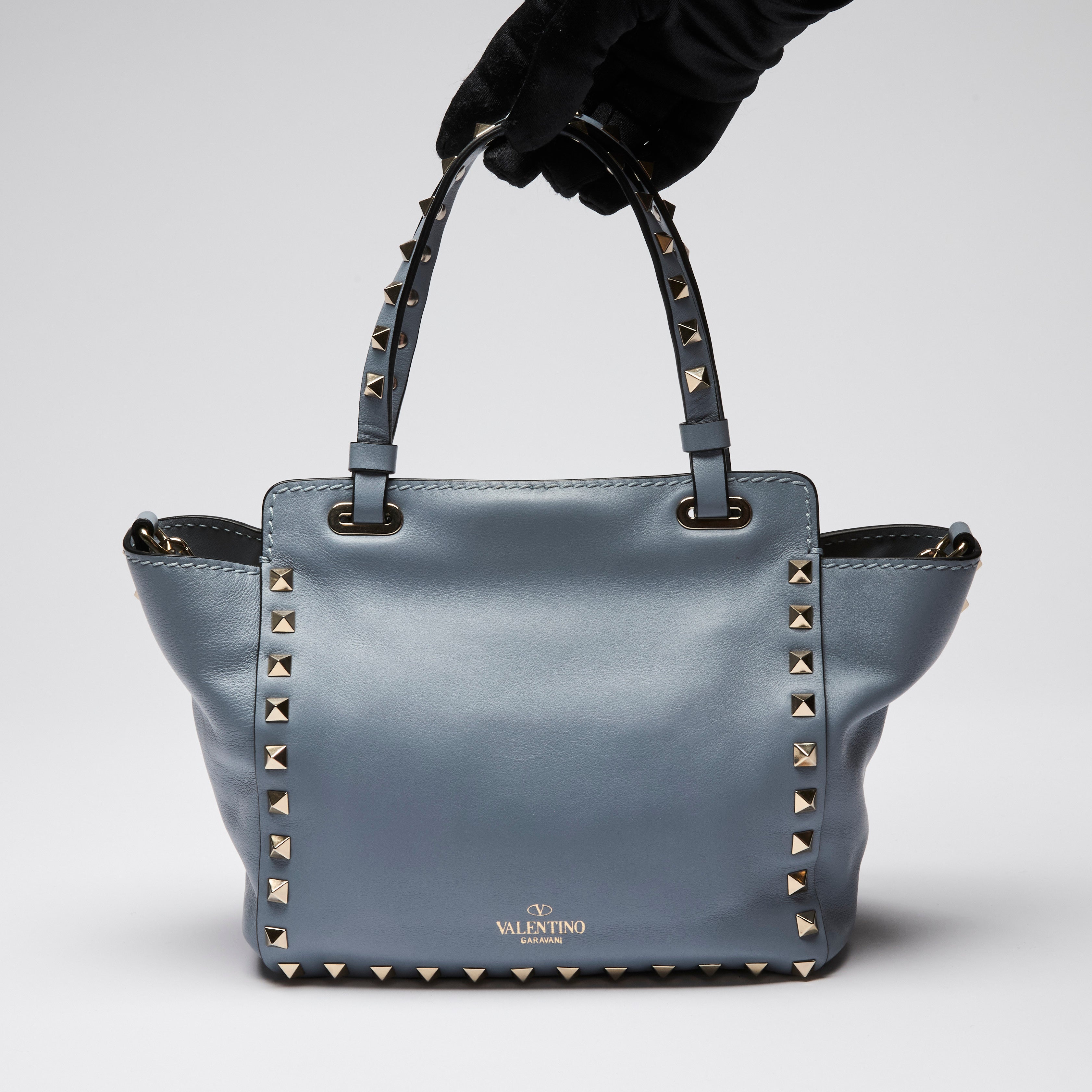 【VALENTINO】 Rockstud Mini leather tote bag Rockstud Mini leather tote bag in white - Valentino Garavani