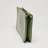 Valentino Green Crocodile Embossed Leather Clutch with Crystal Embellished Wrist Strap