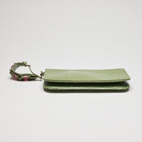 Valentino Green Crocodile Embossed Leather Clutch with Crystal Embellished Wrist Strap