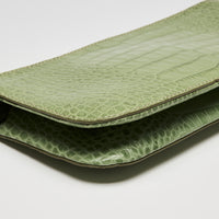Valentino Green Crocodile Embossed Leather Clutch with Crystal Embellished Wrist Strap