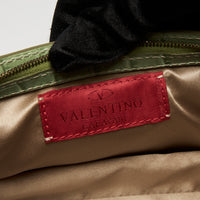 Valentino Green Crocodile Embossed Leather Clutch with Crystal Embellished Wrist Strap