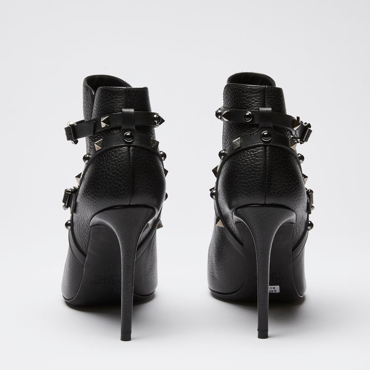 Valentino Black Pebbled Leather Heeled Ankle Boots Size 40