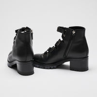 Excellent Pre-Loved Black Leather Lace Up Ankle Boots with Silver Tone Hardware and Inside Zip.(back)