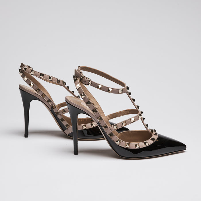 Valentino Black Patent Leather Rockstud Heel Sandals Size 39