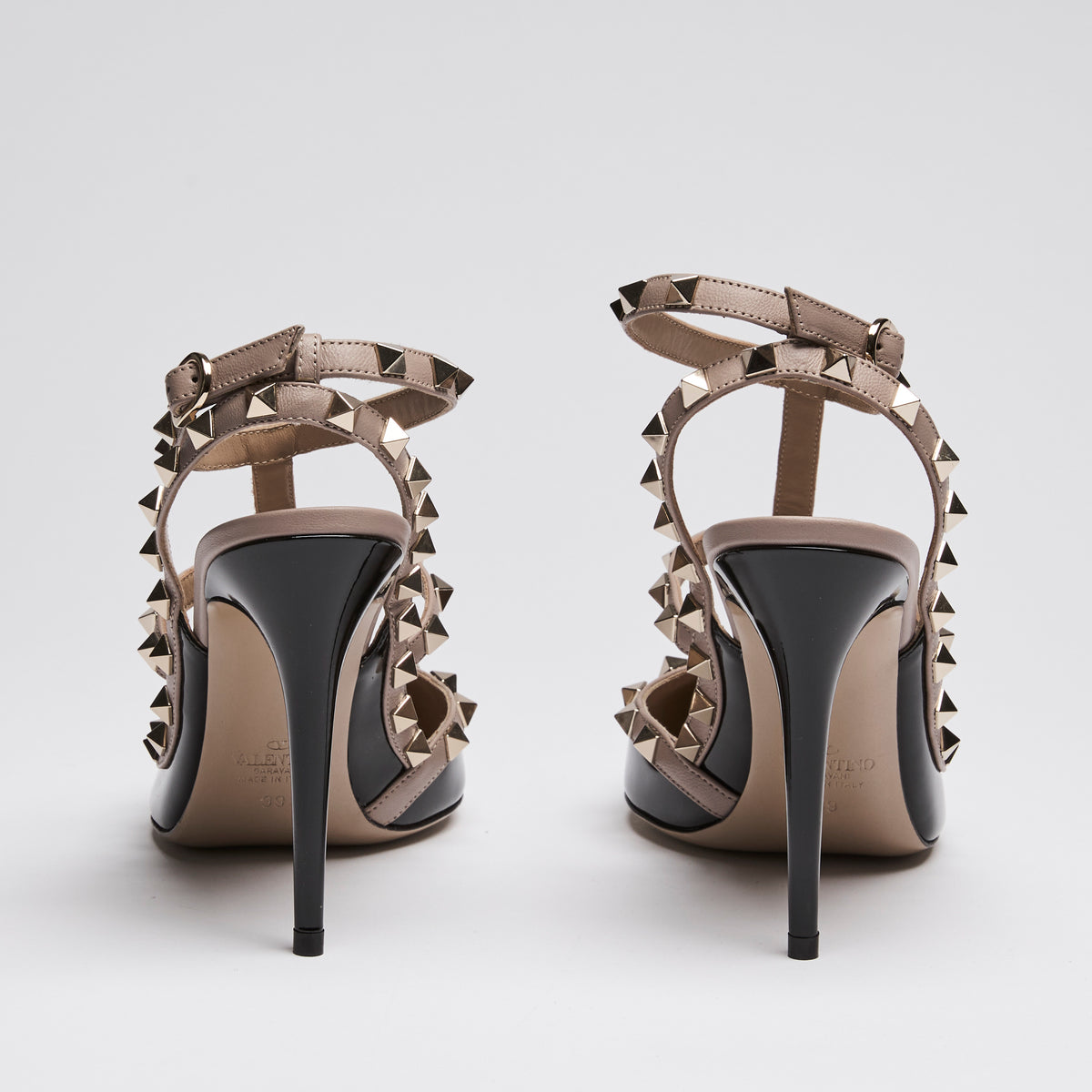 Valentino Black Patent Leather Rockstud Heel Sandals Size 39