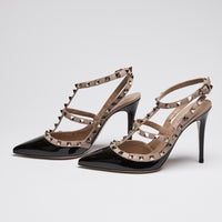 Valentino Black Patent Leather Rockstud Heel Sandals Size 39