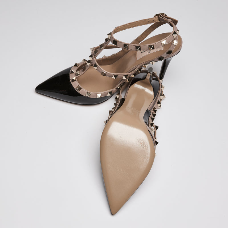 Valentino Black Patent Leather Rockstud Heel Sandals Size 39