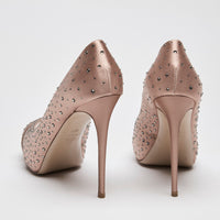 Valentino Dusty Pink Satin Peep Toe Pumps with Crystal Embellishments Size 38.5