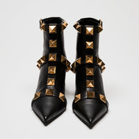 Valentino Black Leather Gold Roman Stud Boots Size 38.5