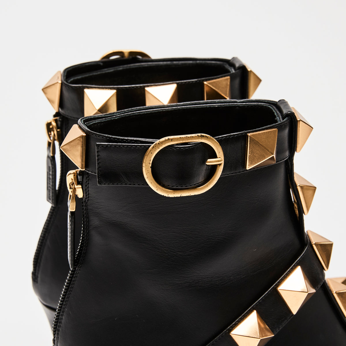 Valentino Black Leather Gold Roman Stud Boots Size 38.5