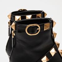 Valentino Black Leather Gold Roman Stud Boots Size 38.5