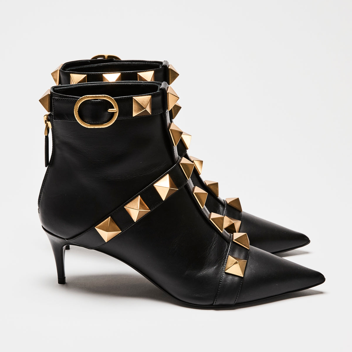 Valentino Black Leather Gold Roman Stud Boots Size 38.5