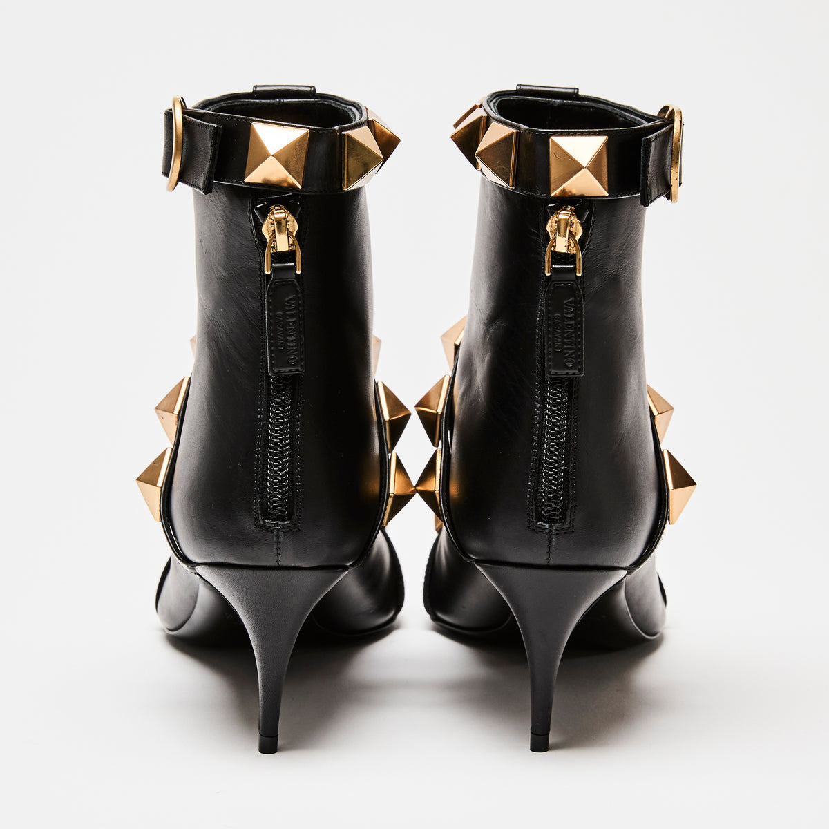 Valentino Black Leather Gold Roman Stud Boots Size 38.5