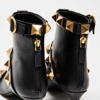 Valentino Black Leather Gold Roman Stud Boots Size 38.5