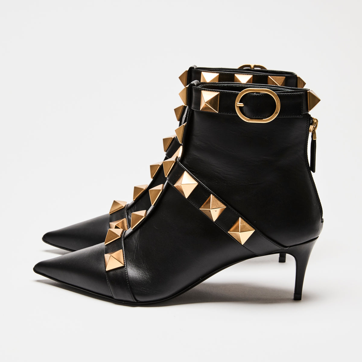 Valentino Black Leather Gold Roman Stud Boots Size 38.5