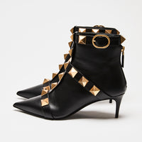 Valentino Black Leather Gold Roman Stud Boots Size 38.5