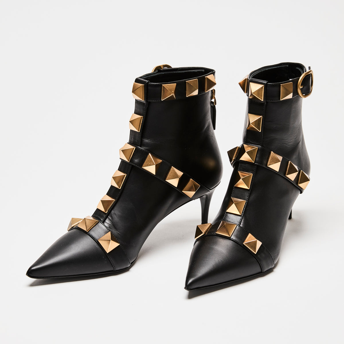 Valentino Black Leather Gold Roman Stud Boots Size 38.5