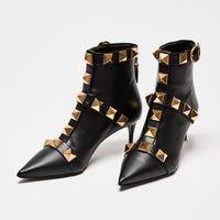 Valentino Black Leather Gold Roman Stud Boots Size 38.5