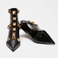 Valentino Black Leather Gold Roman Stud Boots Size 38.5