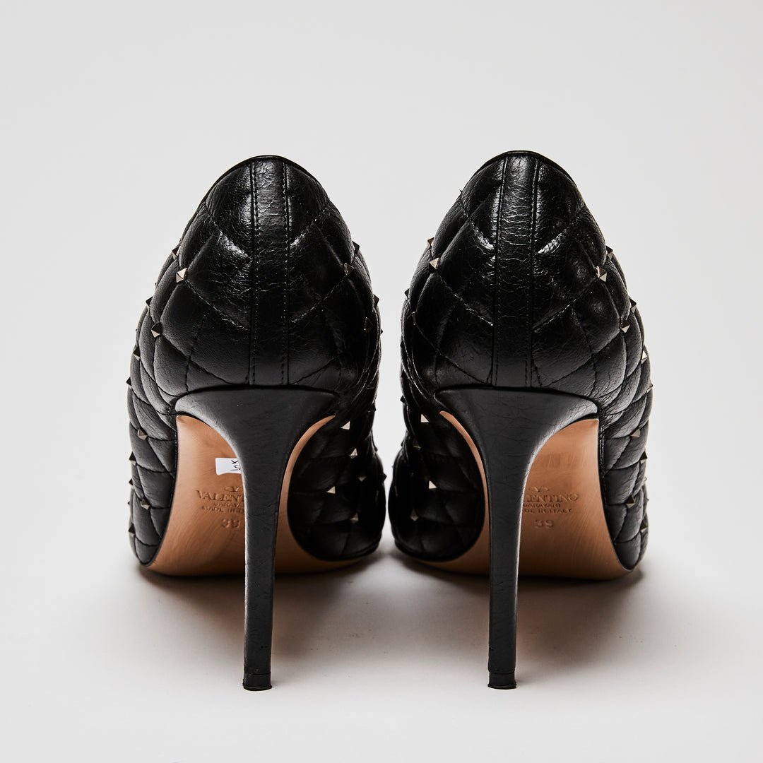 Valentino Black Quilted Leather Rockstud Pumps Size 39