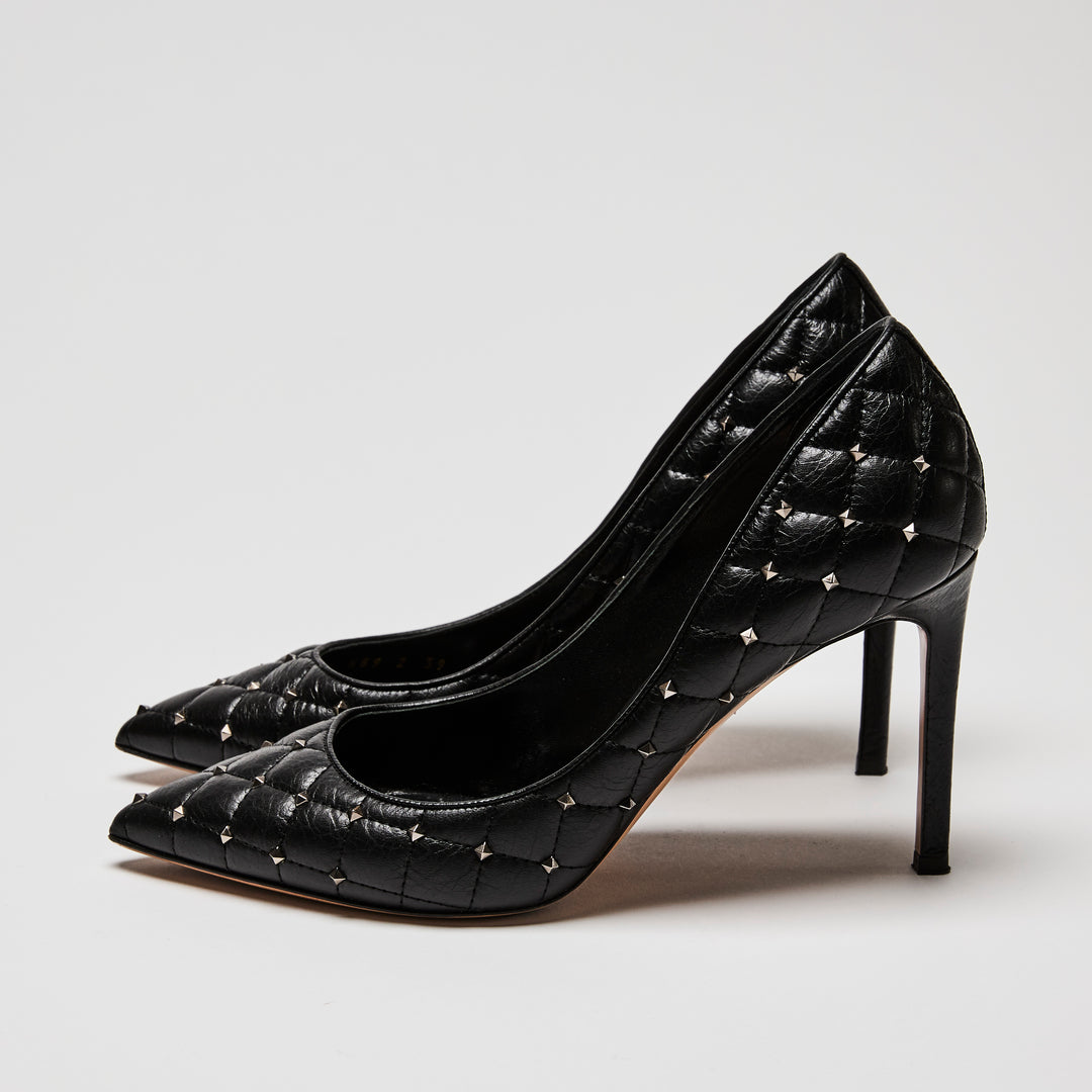 Valentino Black Quilted Leather Rockstud Pumps Size 39