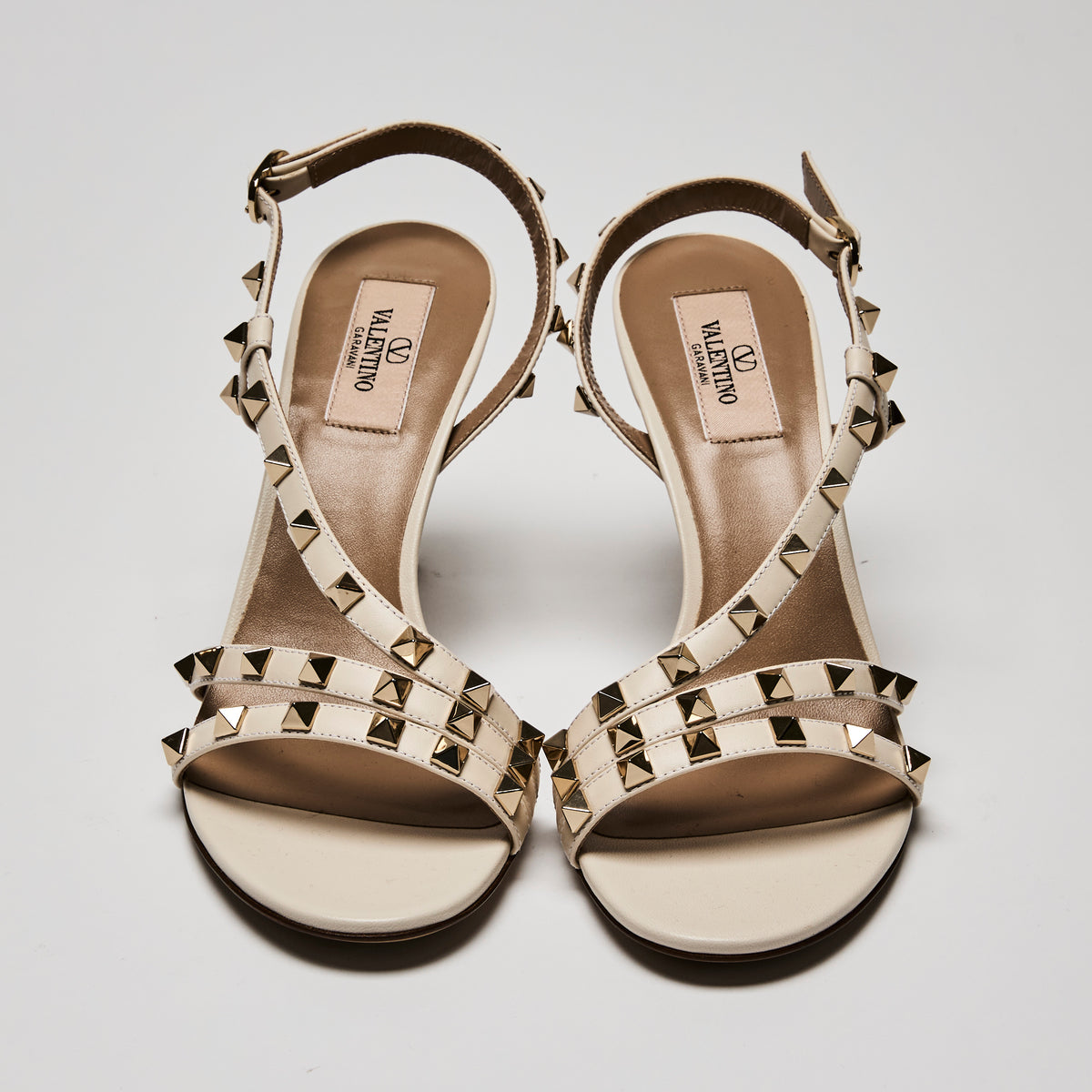 Valentino White Leather Rockstud Sandals Size 39