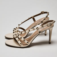 Valentino White Leather Rockstud Sandals Size 39