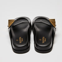 Valentino Black Calf Leather Roman Stud Slides Size 39