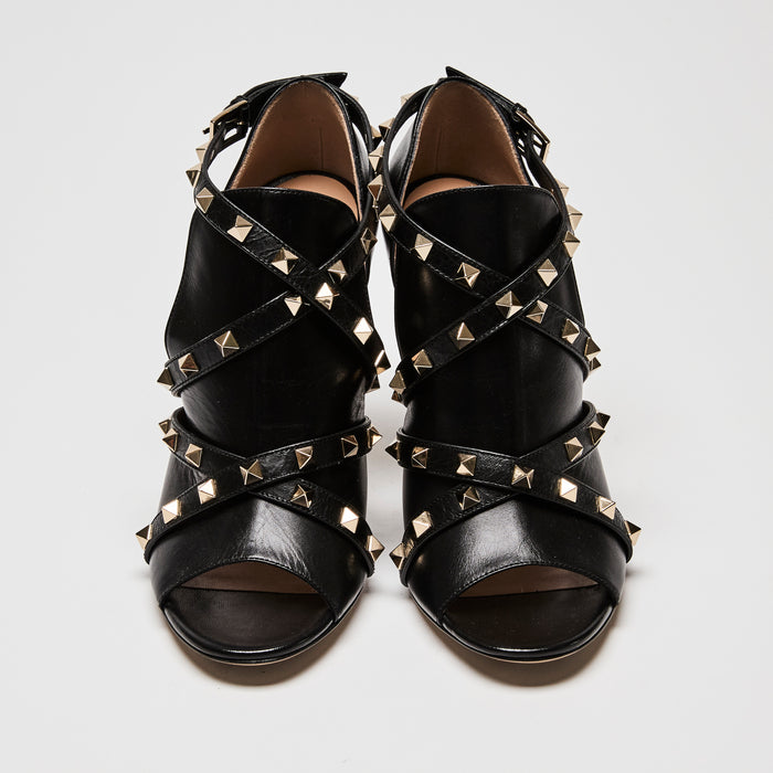 Valentino Black Leather Rockstud Ankle Strap Sandals Size 39.5