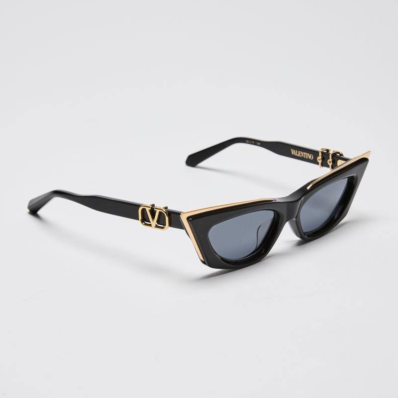 Valentino Black V-Gold Cut Cat Eye Sunglasses