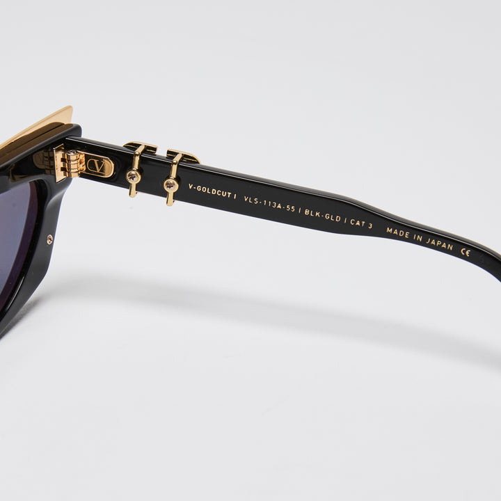 Valentino Black V-Gold Cut Cat Eye Sunglasses