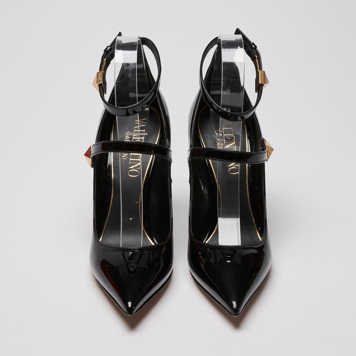 Valentino Black Patent Leather Rockstud Ankle Strap Pumps Size 38.5