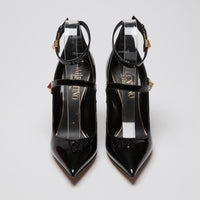 Valentino Black Patent Leather Rockstud Ankle Strap Pumps Size 38.5