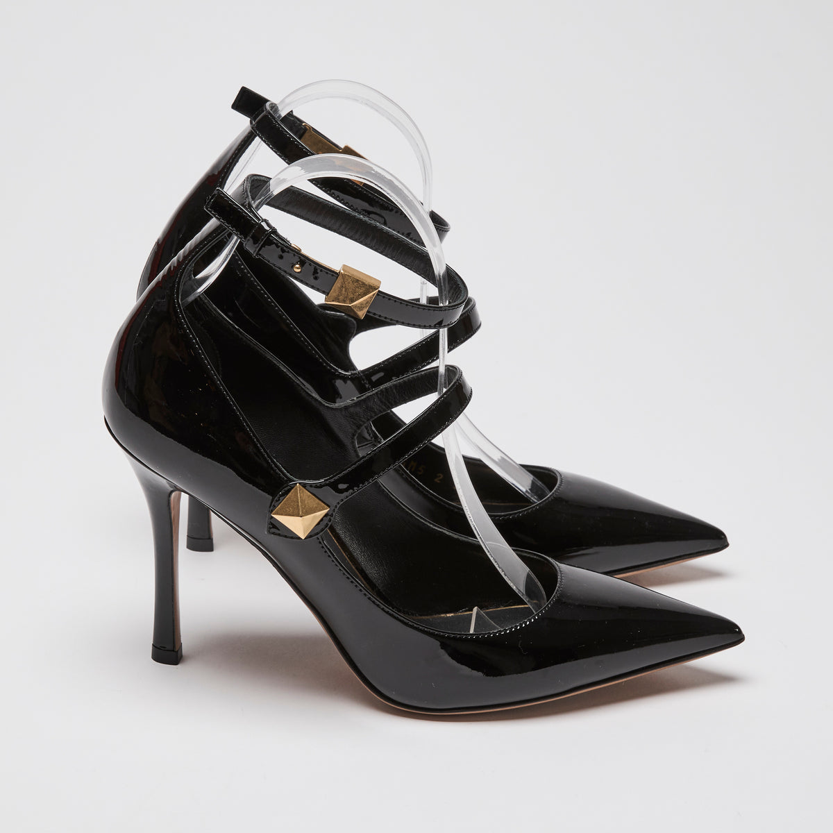 Valentino Black Patent Leather Rockstud Ankle Strap Pumps Size 38.5