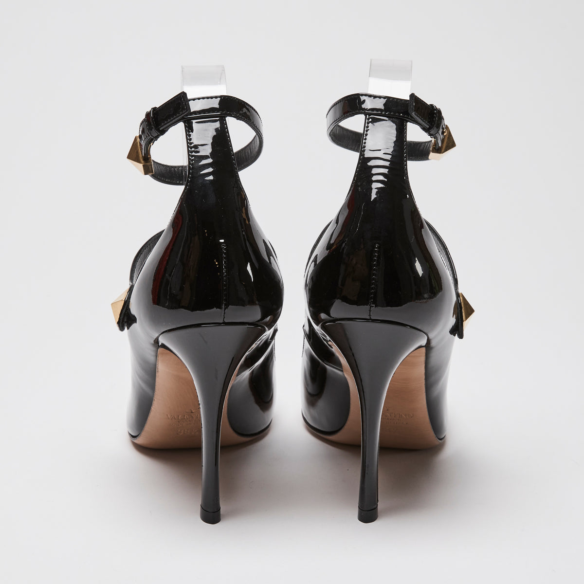 Valentino Black Patent Leather Rockstud Ankle Strap Pumps Size 38.5