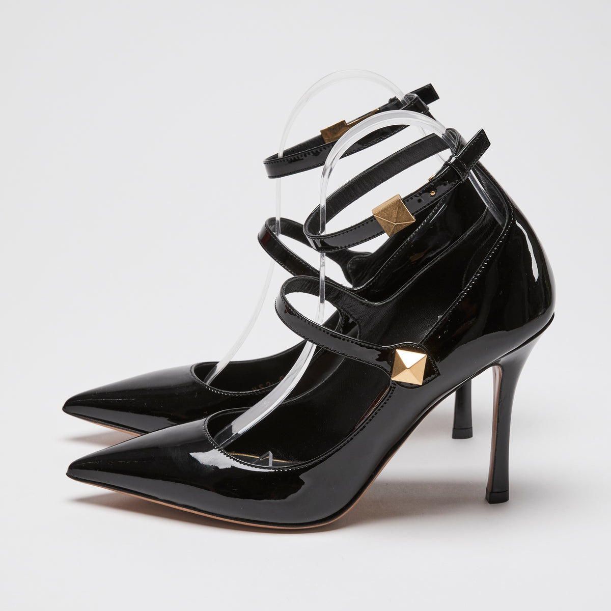 Valentino Black Patent Leather Rockstud Ankle Strap Pumps Size 38.5