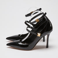 Valentino Black Patent Leather Rockstud Ankle Strap Pumps Size 38.5
