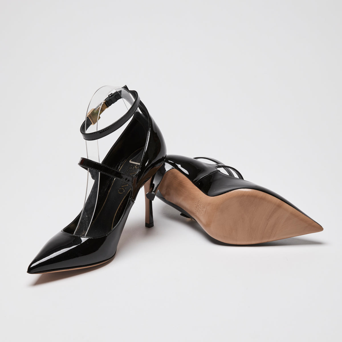 Valentino Black Patent Leather Rockstud Ankle Strap Pumps Size 38.5