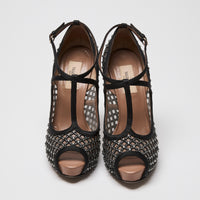 Valentino Black Nylon Mesh & Crystal Ankle Strap Pumps Size 38