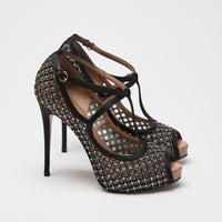Valentino Black Nylon Mesh & Crystal Ankle Strap Pumps Size 38
