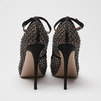 Valentino Black Nylon Mesh & Crystal Ankle Strap Pumps Size 38