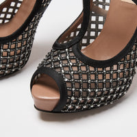 Valentino Black Nylon Mesh & Crystal Ankle Strap Pumps Size 38